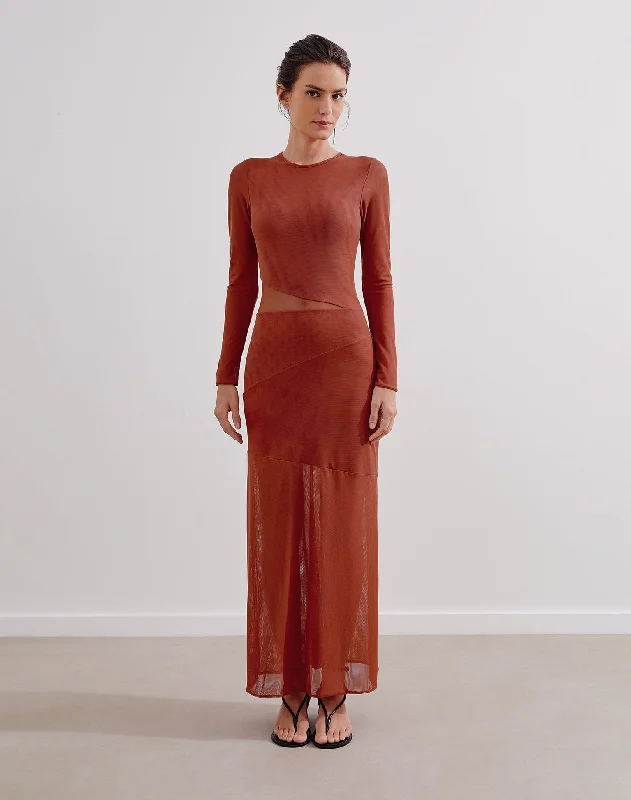 Nora Long Dress (exchange only) - Brick Tunics Solid Classic