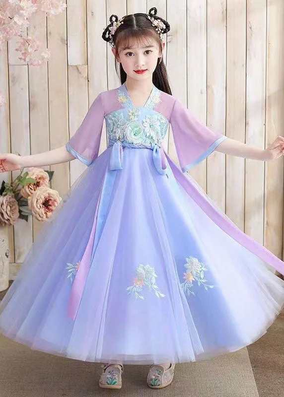 Oriental Purple Embroideried Tie Waist Patchwork Chiffon Kids Girls Dresses Summer Tunics Brand named Oriental Purple Embroideried Tie Waist Patchwork Chiffon Kids Girls Dresses Summer Tunics Brand named