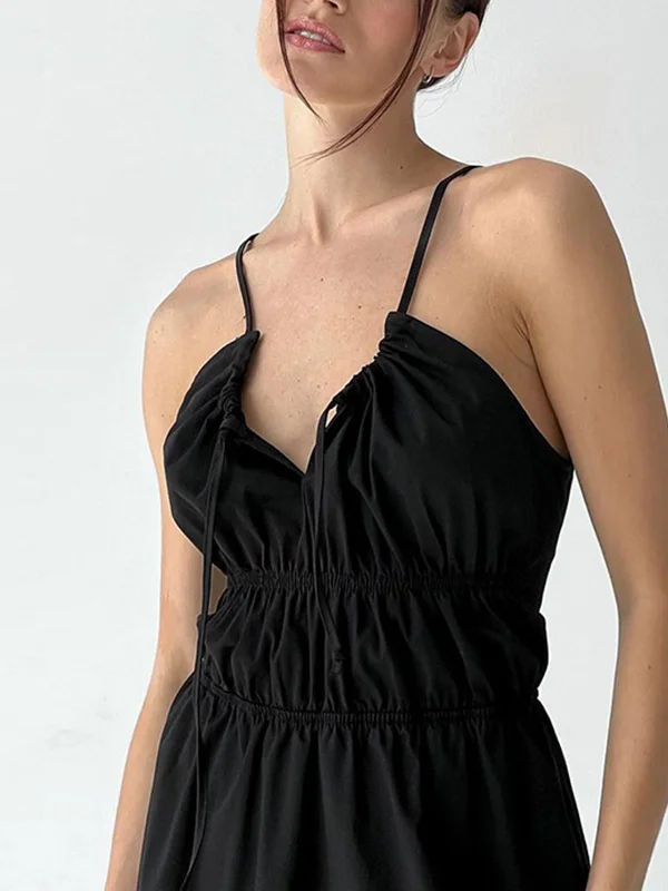 TastyHottie - Parisian Style Ruched Long Dress Tunics Formal black
