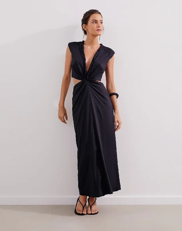 Raira Detail Long Dress - Black Turtleneck Warm Winter