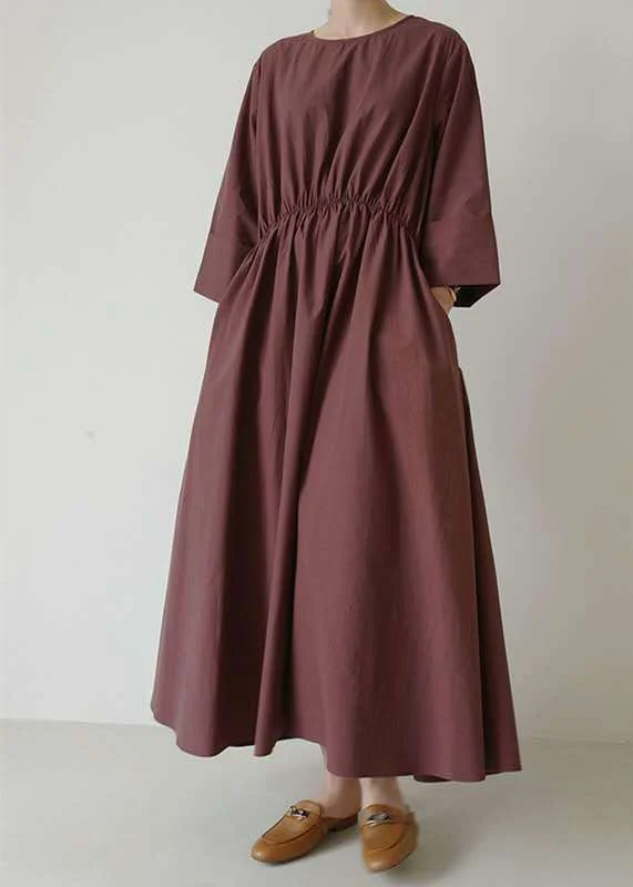 Retro Mulberry O Neck Elastic Waist Cotton Dress Spring Tunics Denim casual