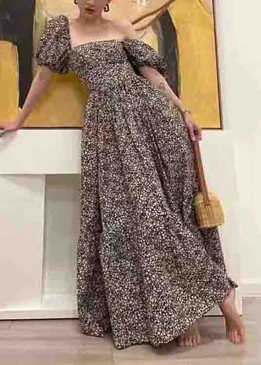 rt Print Square Collar Wrinkled Patchwork Cotton Long Dresses Puff Sleeve Tunics Distressed trendy rt Print Square Collar Wrinkled Patchwork Cotton Long Dresses Puff Sleeve Tunics Distressed trendy