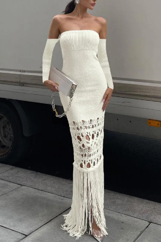 Sexy Casual Solid Tassel Hollowed Out Backless Off the Shoulder Long Dress Dresses Tunics Ceremony elegant Sexy Casual Solid Tassel Hollowed Out Backless Off the Shoulder Long Dress Dresses Tunics Ceremony elegant