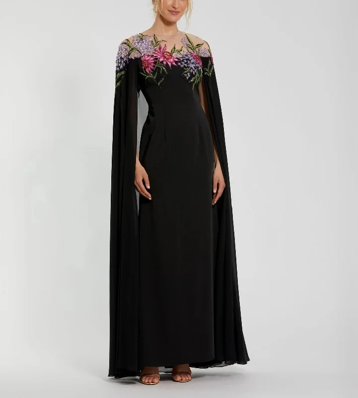 Sheer Cape Gown with Beaded Embroidery Tunics Trendy modern