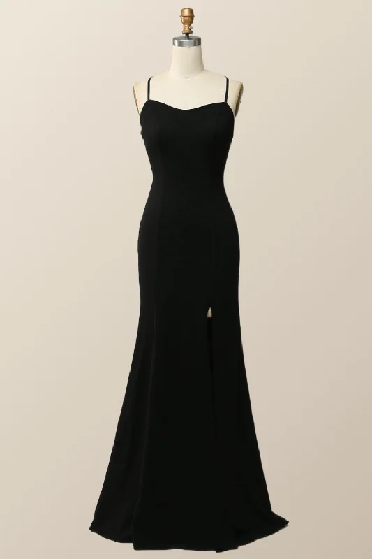 Simply Black Mermaid Long Dress with Slit Tunics Party sparkling
