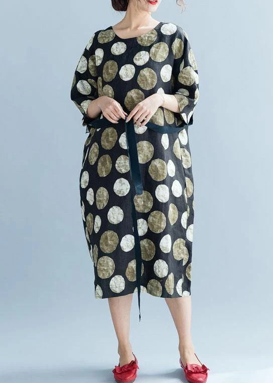 Style khaki dotted cotton quilting clothes tie waist long summer Dresses Tunics Corduroy durable Style khaki dotted cotton quilting clothes tie waist long summer Dresses Tunics Corduroy durable