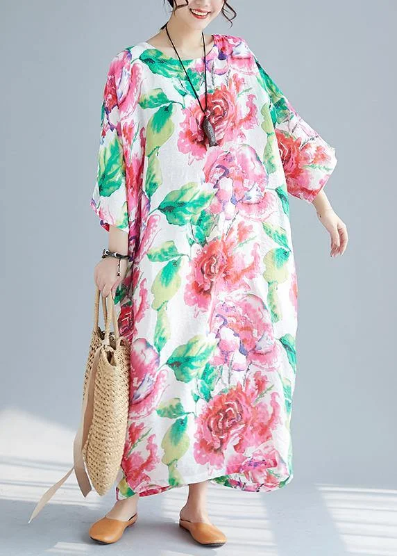 Unique o neck batwing sleeve cotton clothes Neckline red print long Dress summer Tunics Print Colorful Unique o neck batwing sleeve cotton clothes Neckline red print long Dress summer Tunics Print Colorful