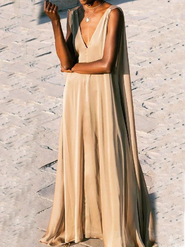 V-neck Sleeveless Casual Long Dress Tunics Seasonal trendy