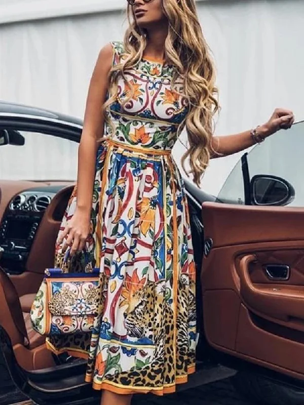 Vintage Print Dress Beach Holiday Bohemian Sleeveless Long Dress Tunics Gym athletic Vintage Print Dress Beach Holiday Bohemian Sleeveless Long Dress Tunics Gym athletic