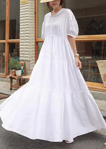 Vivid white linen clothes For Women Peter pan Collar Ruffles long Dress Turtleneck Warm Winter Vivid white linen clothes For Women Peter pan Collar Ruffles long Dress Turtleneck Warm Winter