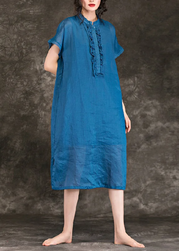 Women stand collar side open linen dresses Fashion Christmas Gifts blue baggy Dress Summer Tunics Satin smooth Women stand collar side open linen dresses Fashion Christmas Gifts blue baggy Dress Summer Tunics Satin smooth