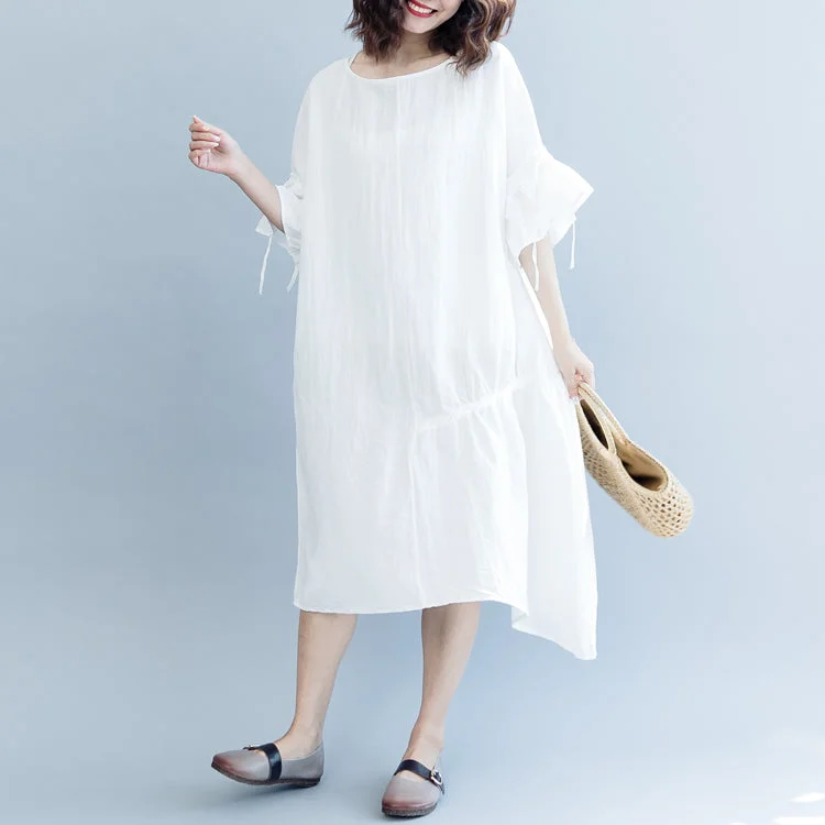 women white long cotton linen dress plus size O neck drawstring caftans fine Petal Sleeve baggy dresses Tunics Running lightweight women white long cotton linen dress plus size O neck drawstring caftans fine Petal Sleeve baggy dresses Tunics Running lightweight