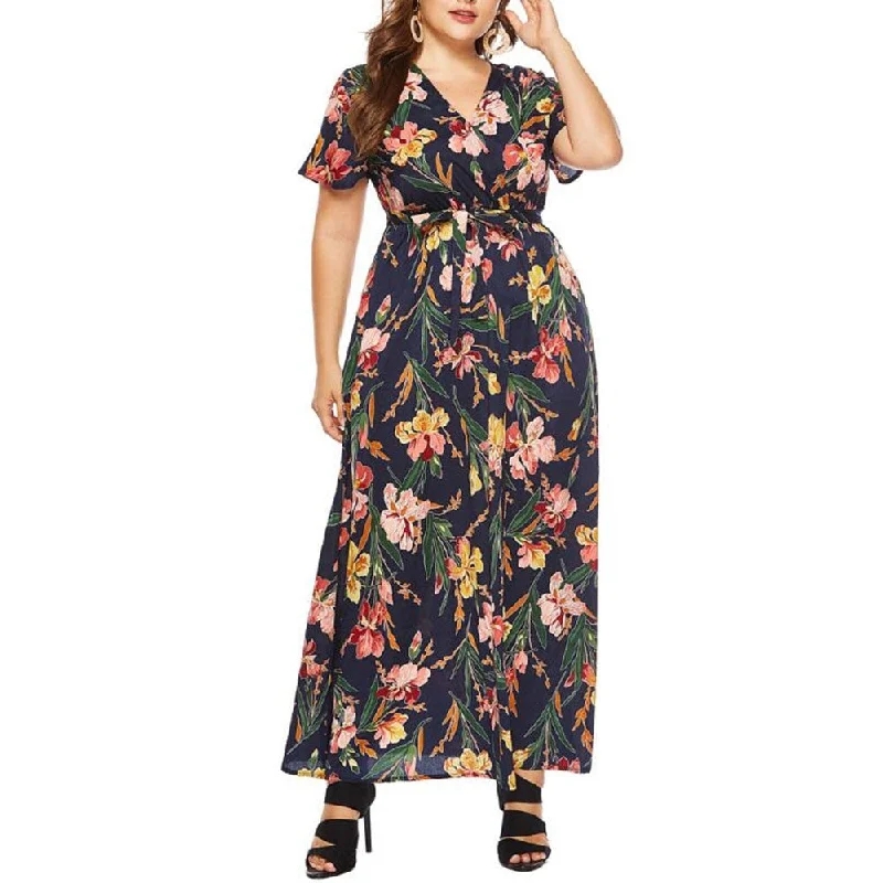 Women's Plus Size V-Collar Short Sleeve Print Long Dress Floral Print Summer Beach Bodycon Maxi boho Dress Women Robe vestido empire Waist empire Women's Plus Size V-Collar Short Sleeve Print Long Dress Floral Print Summer Beach Bodycon Maxi boho Dress Women Robe vestido empire Waist empire