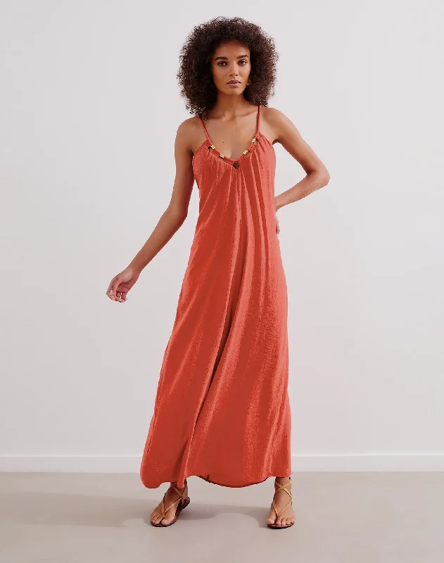 Zima Long Dress (exchange only) - Brick Tunics stripes playful