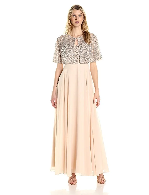 Aidan Mattox - MD1E201185 Embellished Caped Scoop Neck A-Line Gown Tunics Yoga stretchy