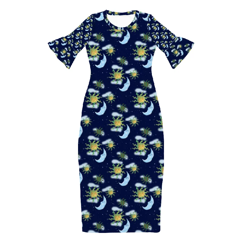 Antique Sun Custom Lotus Leaf Short Sleeve Long Dress Women's Summer Fashion Dress Tunics Designer luxury Antique Sun Custom Lotus Leaf Short Sleeve Long Dress Women's Summer Fashion Dress Tunics Designer luxury