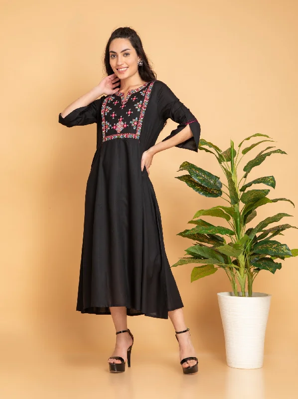 Beautiful Phulkari Embroidered Flared Kurti Long Dress Tunics Essential wardrobe