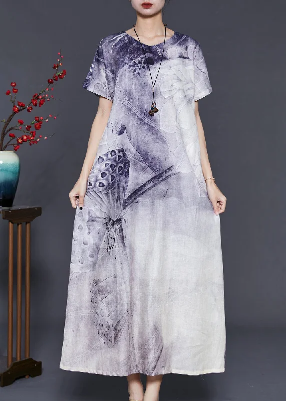 Beautiful Purple Tie Dye Cotton Long Dress Summer Tunics Yoga stretchy