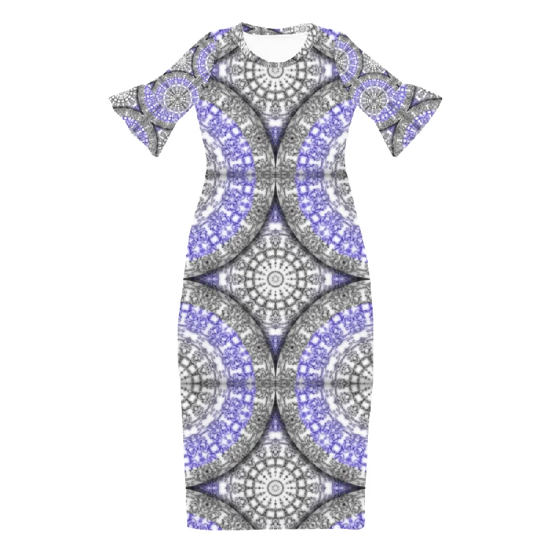 Blue and White Vines Pattern Custom Lotus Leaf Short Sleeve Long Dress Women's Summer Fashion Dress Tunics Wedding white Blue and White Vines Pattern Custom Lotus Leaf Short Sleeve Long Dress Women's Summer Fashion Dress Tunics Wedding white
