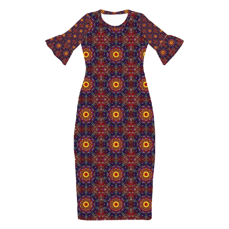 Blue Red Purple Kaleidoscope Custom Lotus Leaf Short Sleeve Long Dress Women's Summer Fashion Dress Tunics Summer linen Blue Red Purple Kaleidoscope Custom Lotus Leaf Short Sleeve Long Dress Women's Summer Fashion Dress Tunics Summer linen