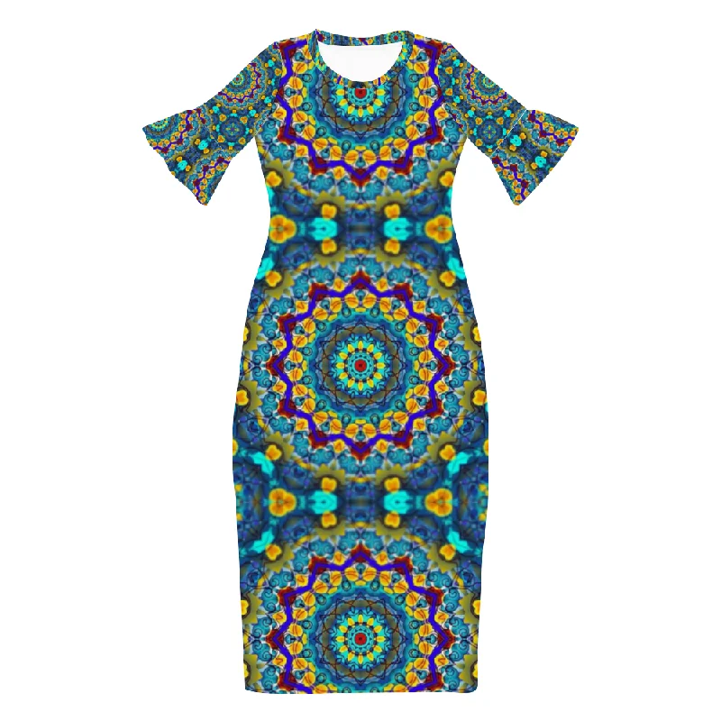 Blur Kaleidoscope Custom Lotus Leaf Short Sleeve Long Dress Women's Summer Fashion Dress Tunics Polka dots Blur Kaleidoscope Custom Lotus Leaf Short Sleeve Long Dress Women's Summer Fashion Dress Tunics Polka dots