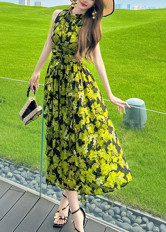 Bohemian Green Print High Waist Chiffon Holiday Long Dress Summer Casual Short Summer Bohemian Green Print High Waist Chiffon Holiday Long Dress Summer Casual Short Summer
