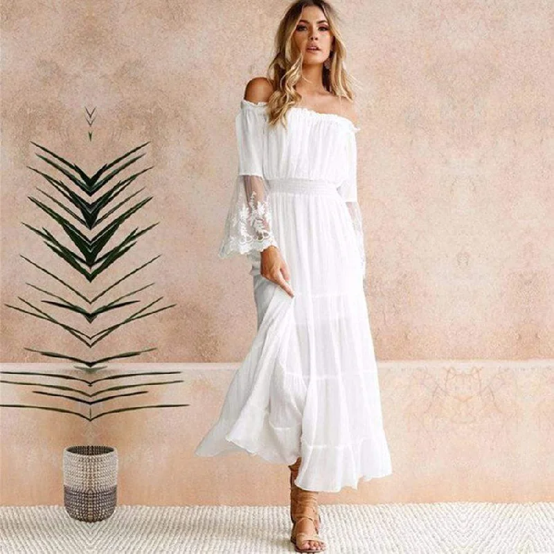 Boho Sexy Lace Beach Maxi Long Dress Tunics Prom sequined