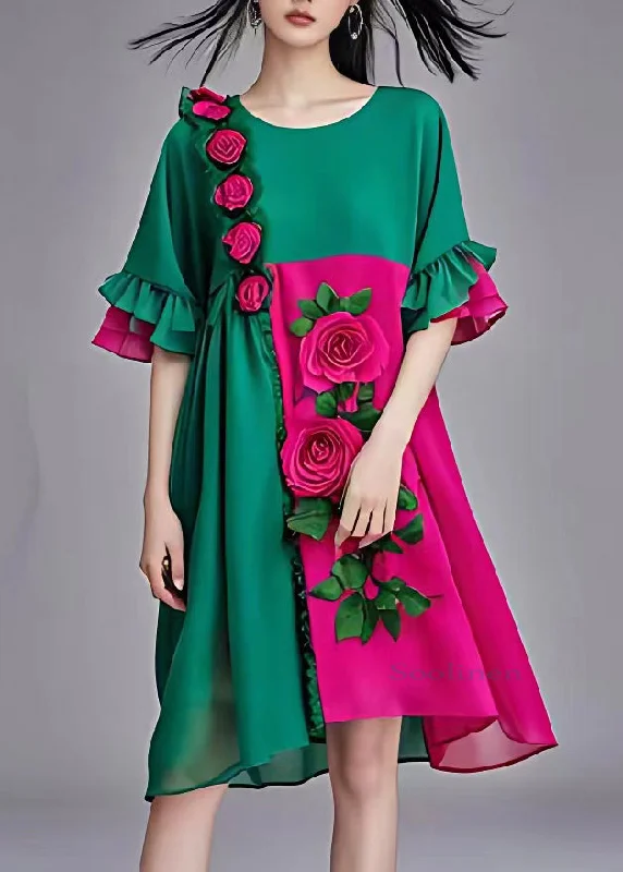 Boutique Colorblock Floral Chiffon Long Dresses Flare Sleeve Boatneck Modish Everyday Boutique Colorblock Floral Chiffon Long Dresses Flare Sleeve Boatneck Modish Everyday