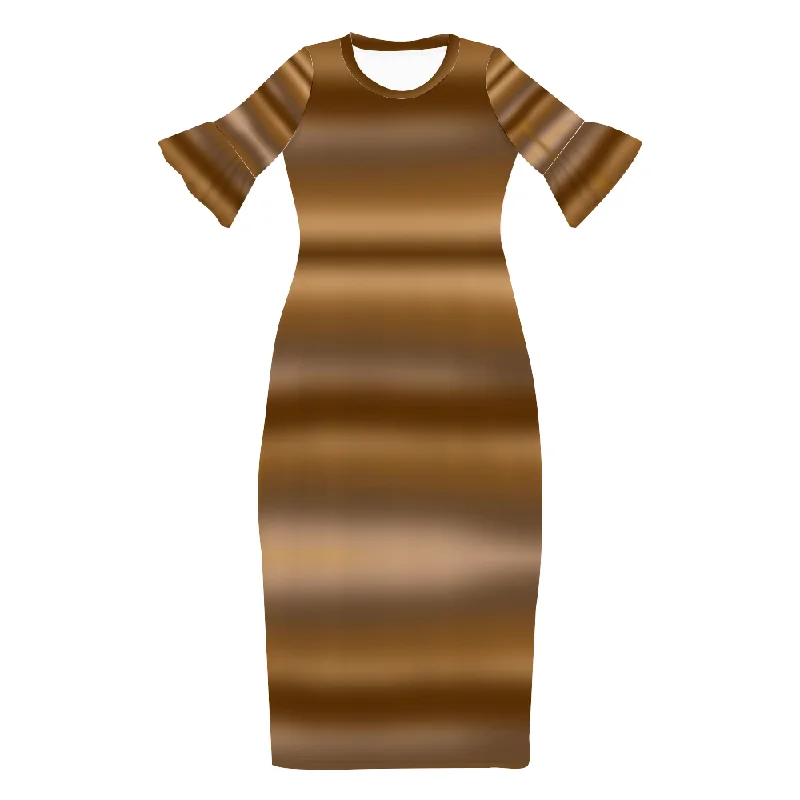 Coffee Gradient Custom Lotus Leaf Short Sleeve Long Dress Women's Summer Fashion Dress Tunics Handmade artisanal Coffee Gradient Custom Lotus Leaf Short Sleeve Long Dress Women's Summer Fashion Dress Tunics Handmade artisanal