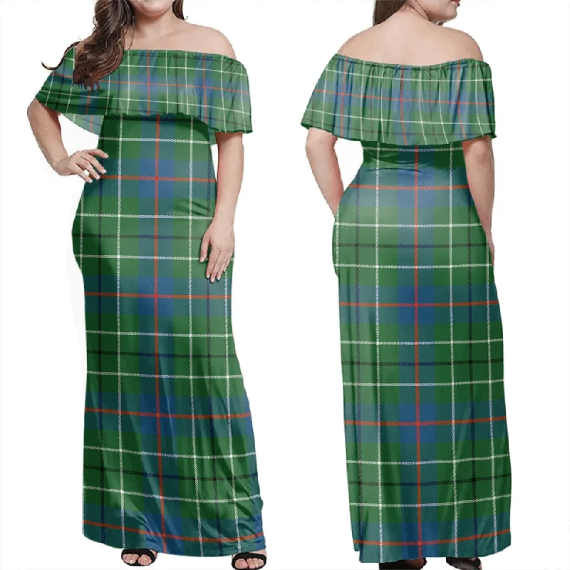 Duncan Ancient Tartan Off Shoulder Long Dress Tunics Leisure comfortable