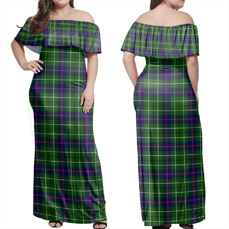 Duncan Modern Tartan Off Shoulder Long Dress Tunics Gym athletic