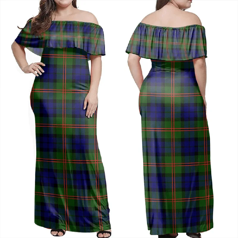 Dundas Modern Tartan Off Shoulder Long Dress Tunics Running lightweight
