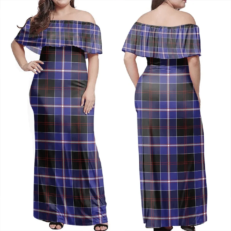Dunlop Modern Tartan Off Shoulder Long Dress Tunics Business professional