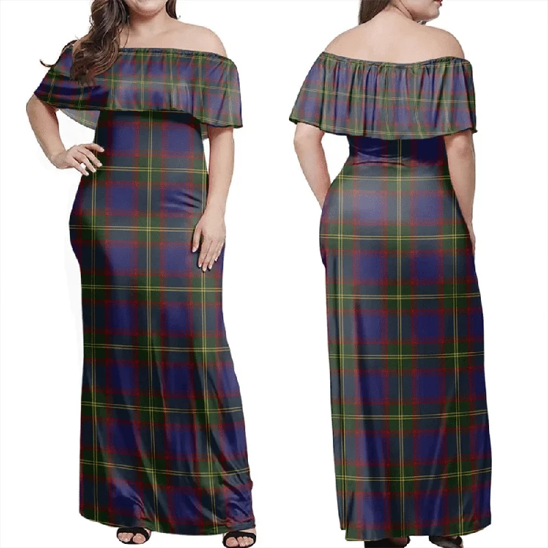 Durie Tartan Off Shoulder Long Dress Tunics Wedding white