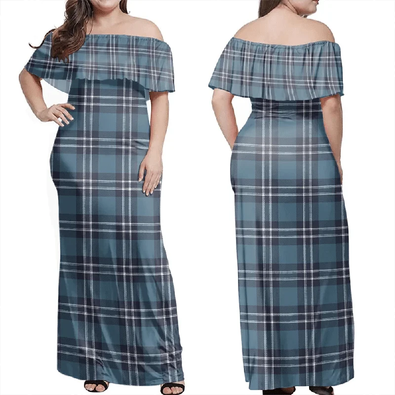 Earl Of St Andrews Tartan Off Shoulder Long Dress Tunics Formal black
