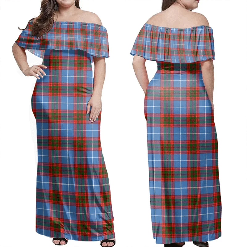 Edinburgh District Tartan Off Shoulder Long Dress Tunics Ceremony elegant