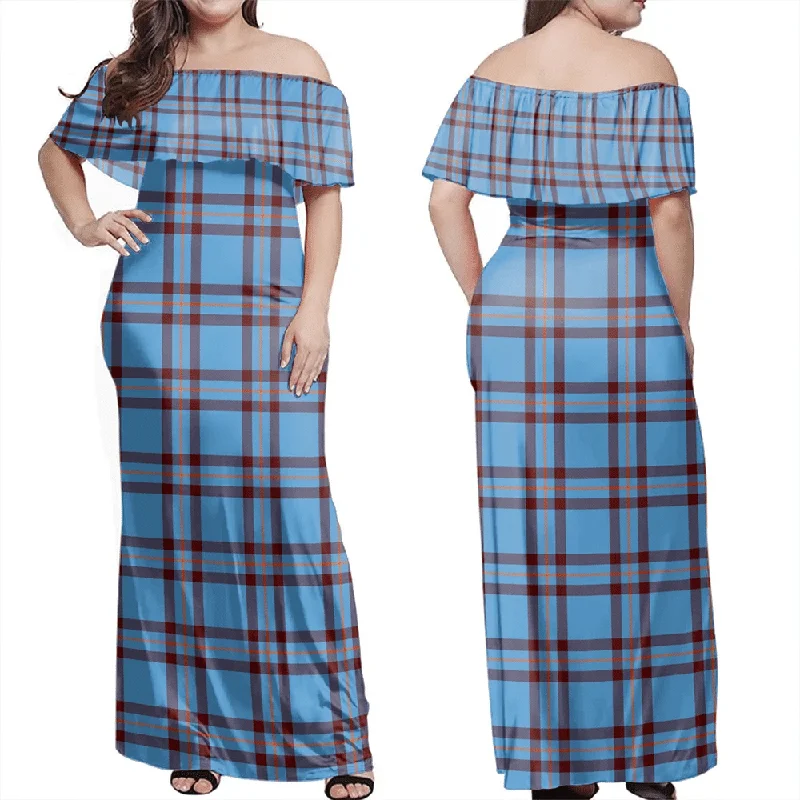 Elliot Ancient Tartan Off Shoulder Long Dress Tunics Winter warm