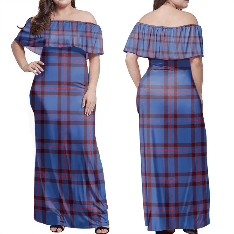 Elliot Modern Tartan Off Shoulder Long Dress Tunics Spring floral