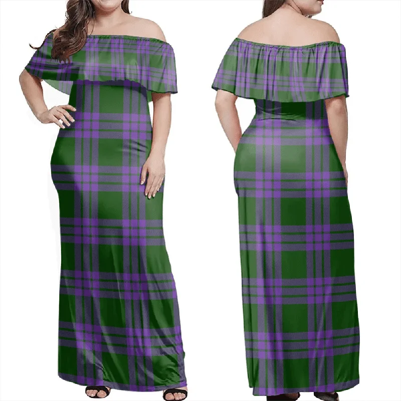 Elphinstone Tartan Off Shoulder Long Dress Tunics Fall fleece