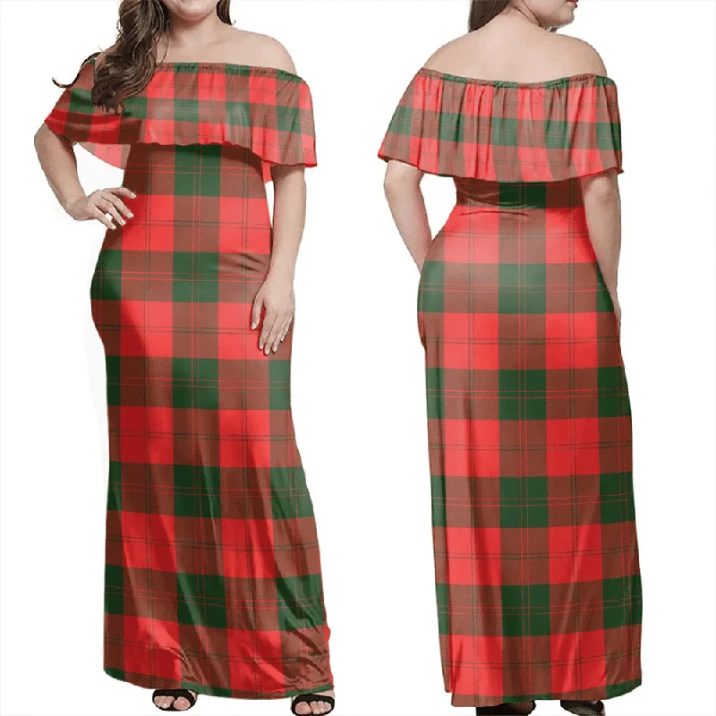 Erskine Modern Tartan Off Shoulder Long Dress Tunics Vintage classic
