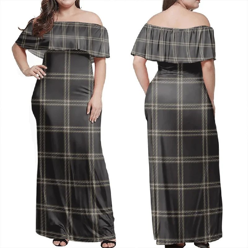 Eternity Tartan Off Shoulder Long Dress Tunics Designer luxury