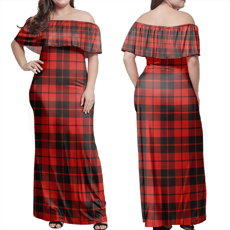 Ettrick District Tartan Off Shoulder Long Dress Tunics Custom made