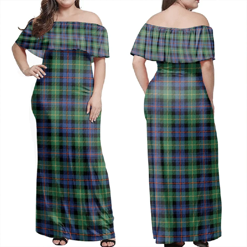 Farquharson Ancient Tartan Off Shoulder Long Dress Tunics New arrival