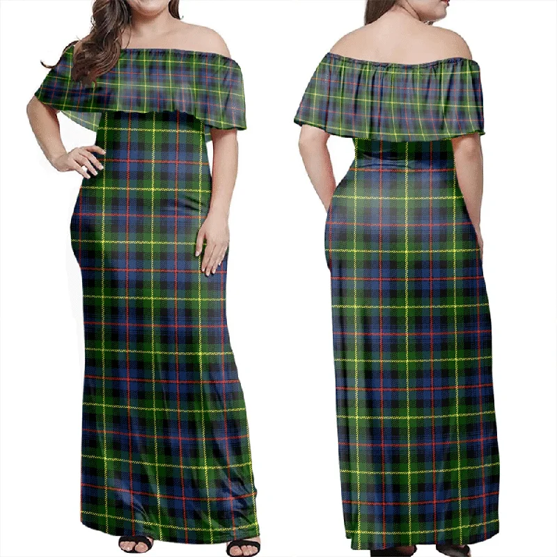Farquharson Modern Tartan Off Shoulder Long Dress Tunics Bestseller popular