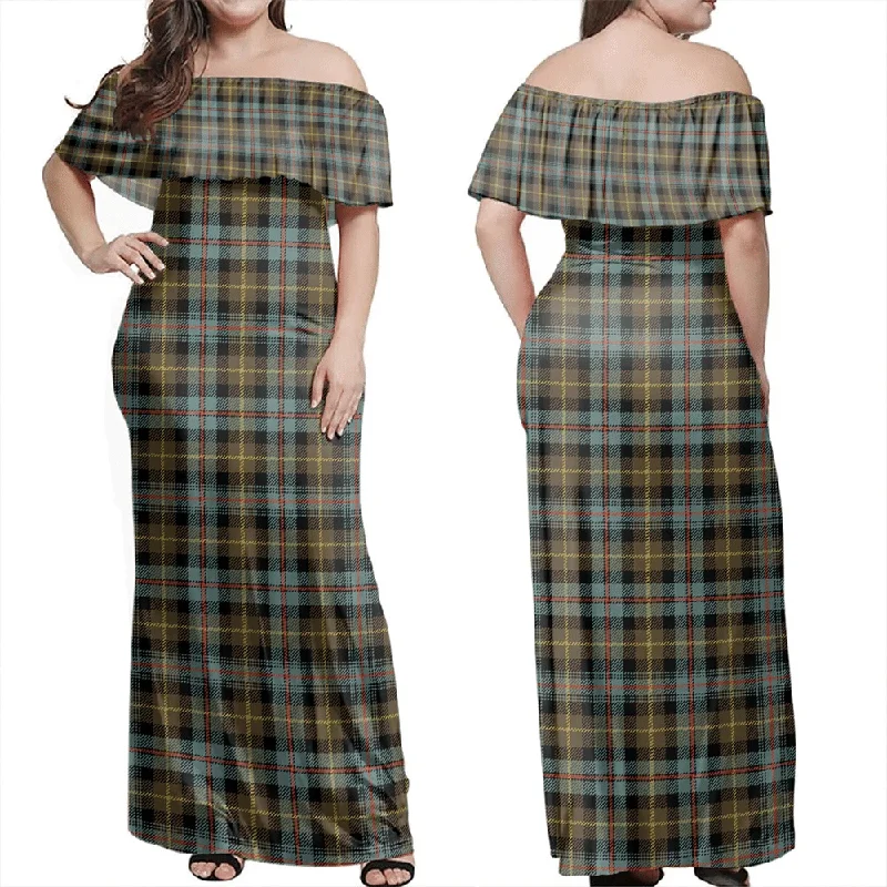 Farquharson Weathered Tartan Off Shoulder Long Dress Tunics Top rated