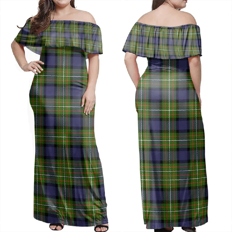 Fergusson Modern Tartan Off Shoulder Long Dress Tunics Essential wardrobe