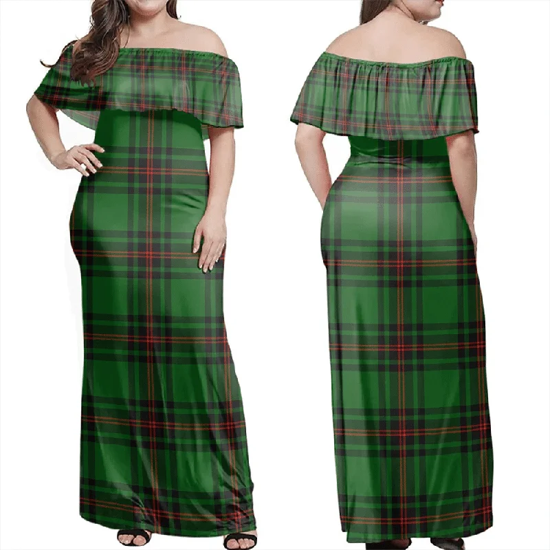 Fife District Tartan Off Shoulder Long Dress Tunics Timeless classic