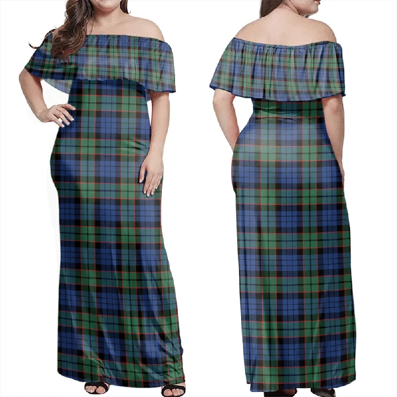 Fletcher Ancient Tartan Off Shoulder Long Dress Tunics Trendy modern