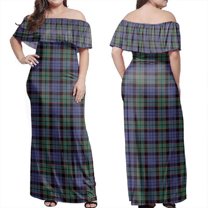 Fletcher Modern Tartan Off Shoulder Long Dress Tunics Stylish elegant