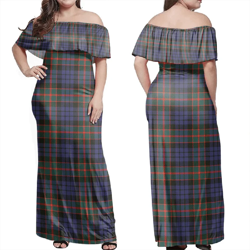 Fletcher Of Dunans Tartan Off Shoulder Long Dress Tunics Sophisticated sleek